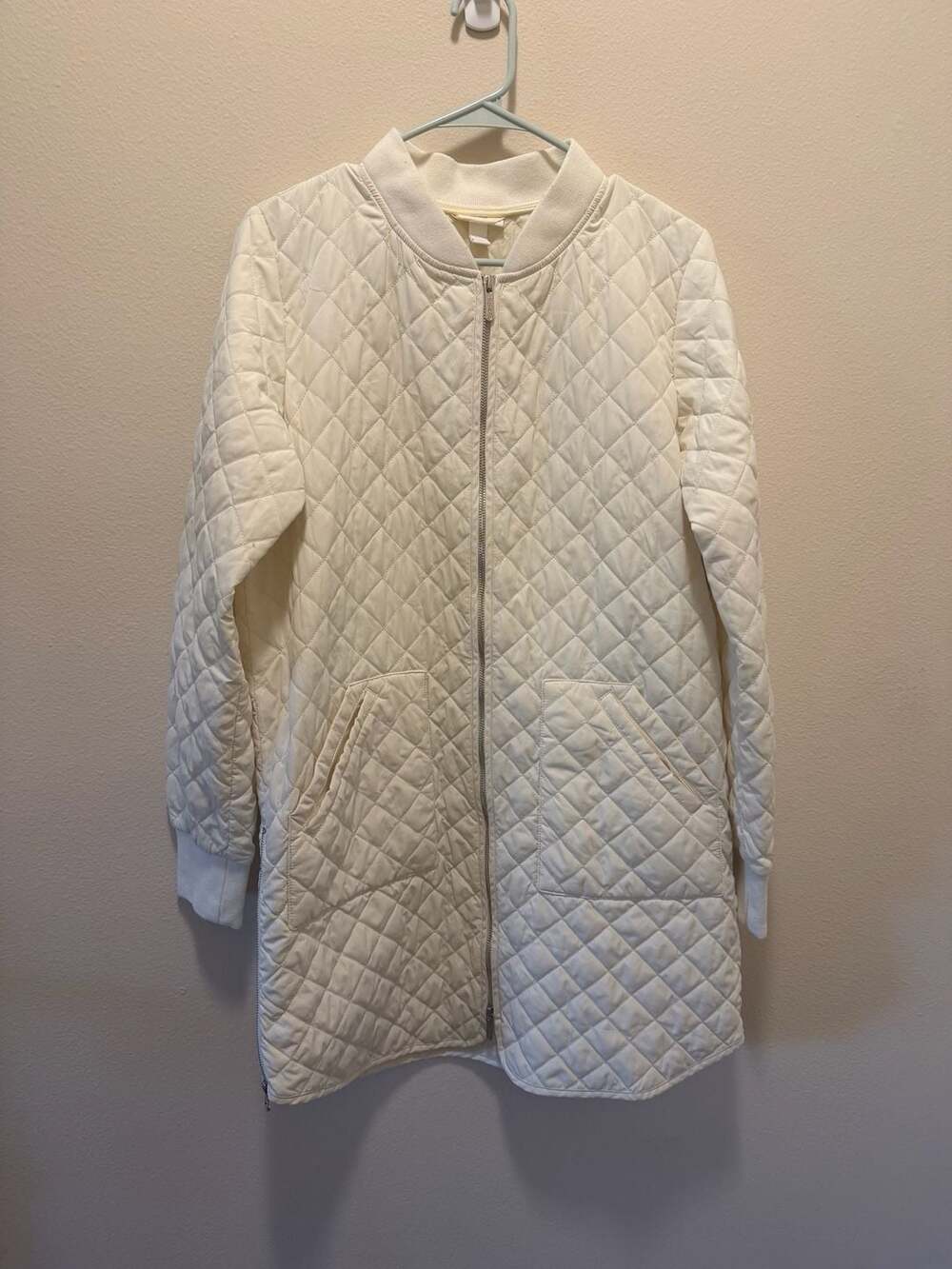 Zella Longline Quilted Bomber Jacket Ivory Size M